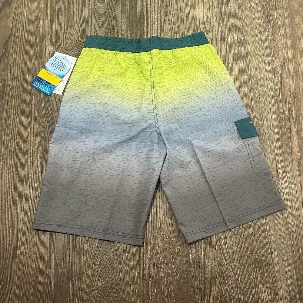 NWT Banana Boat Shorts Board Surf Stretch UPF 50 Swim Gray Yellow Size Small